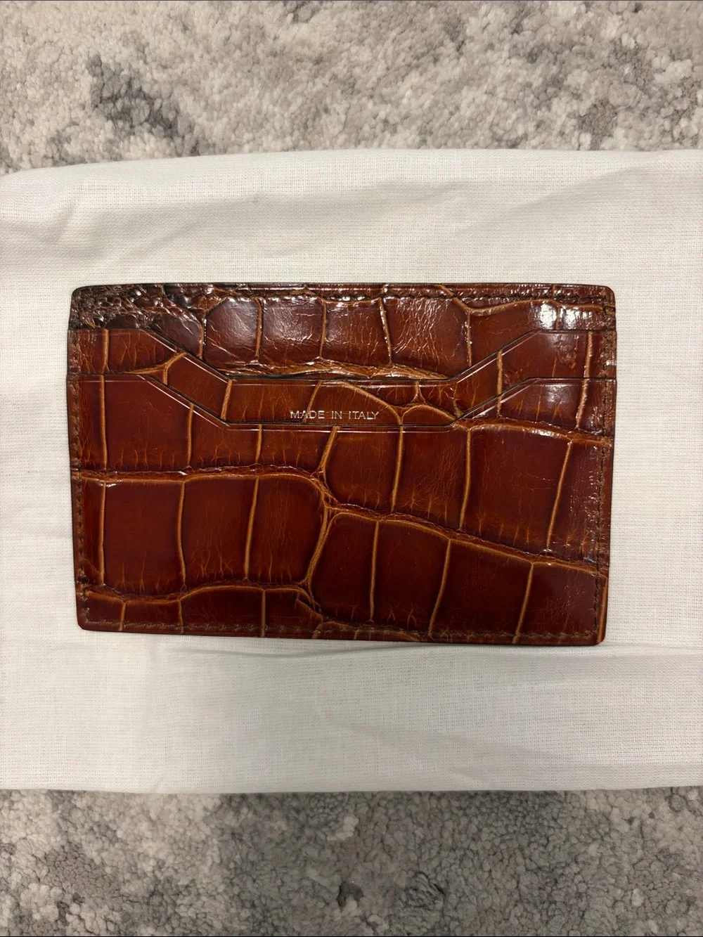 Tom Ford Cognac Croc-Embossed Leather Card Holder